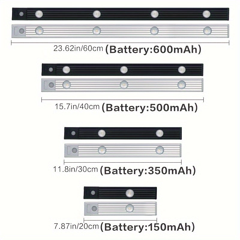 Lot de 2 réglettes LED à spots, argentées ou noires, 20 à 40 cm