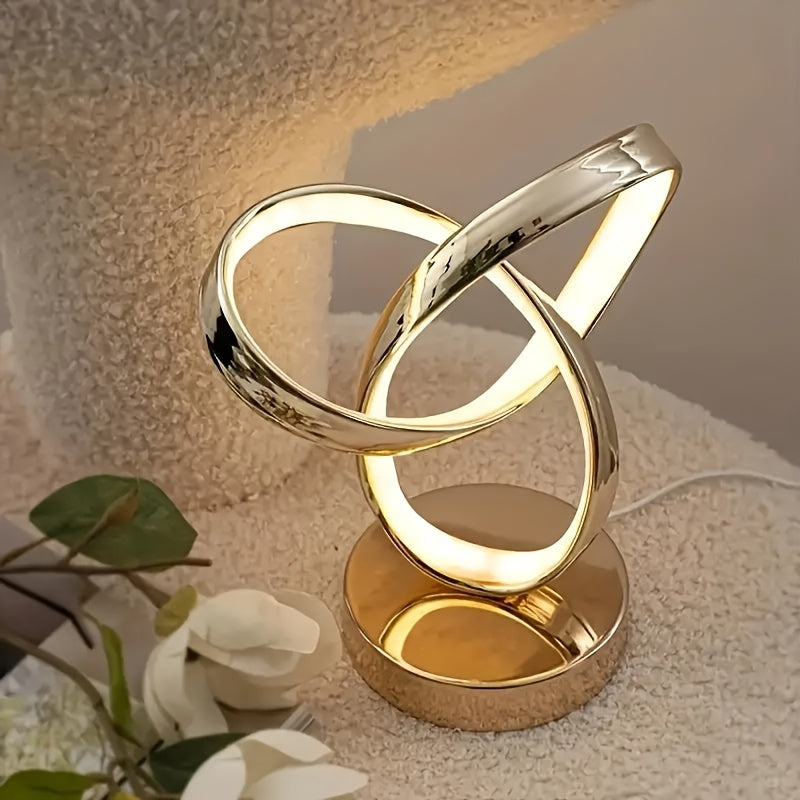 Lampe à poser dorée LED à anneaux entrelacés, trèfle lumineux USB