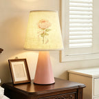Lampe de chevet rose à rose aquarelle, abat-jour lin et coffret