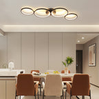 Plafonnier LED 4 anneaux noir ou blanc, 88 ou 100 cm, ou suspendu