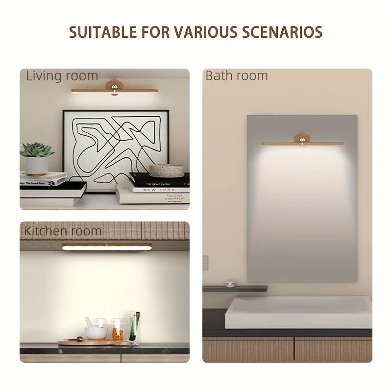 Applique murale LED barre rotative effet bois, tactile et sans fil