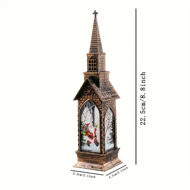 Lot de 4 lampes décoratives de Noël en forme d'église, à piles