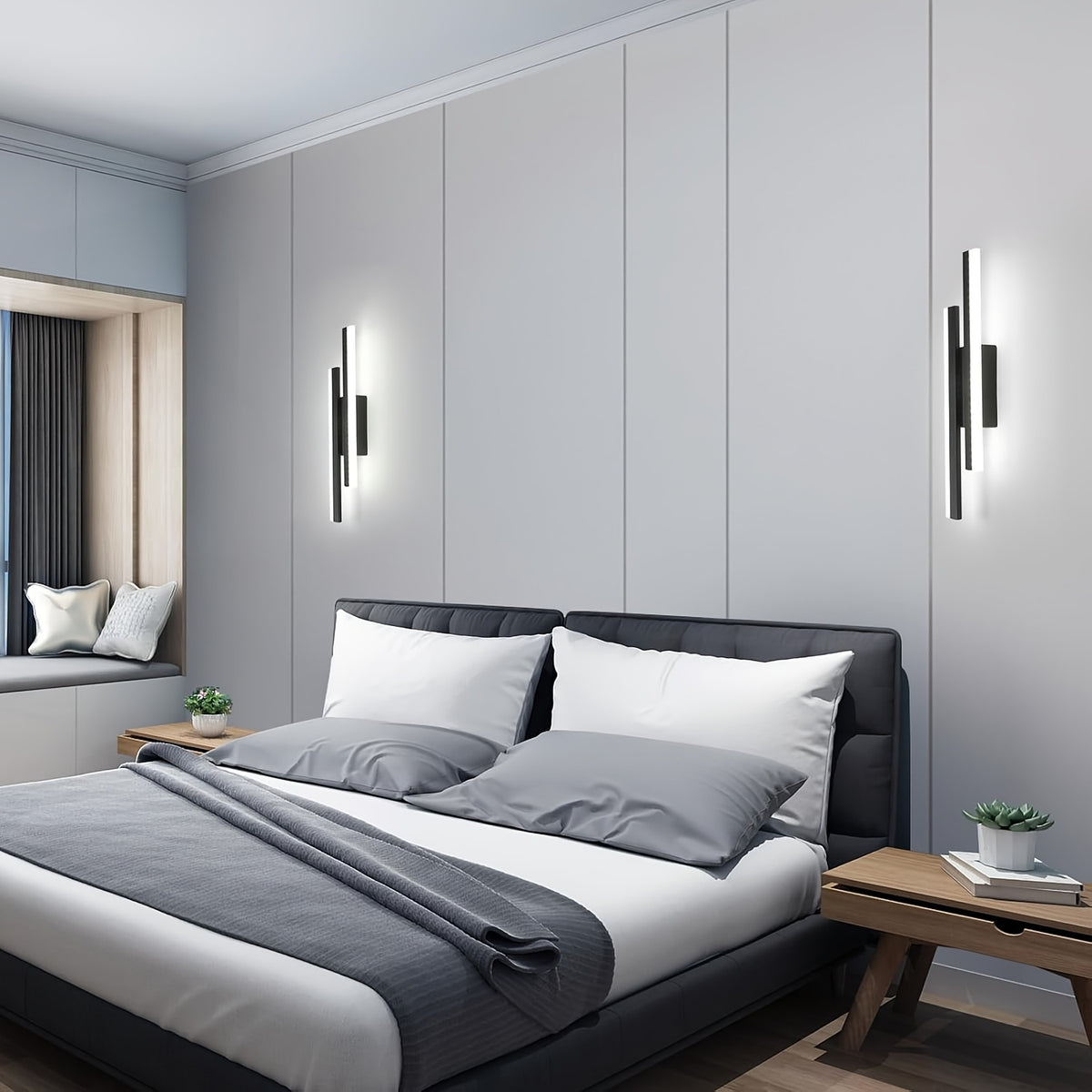 Applique murale LED dorée double barre décalée 40 cm, blanc neutre