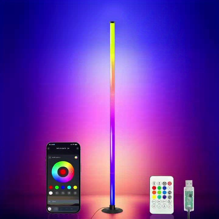 Lampadaire d'angle LED RGBIC avec application et télécommande, 122 cm