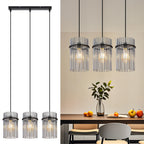 Suspension 3 lampes à baguettes de verre fumé, rosace ou barre