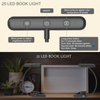 Lampe de lecture à pince barre 25 LED, minuterie, noire ou blanche