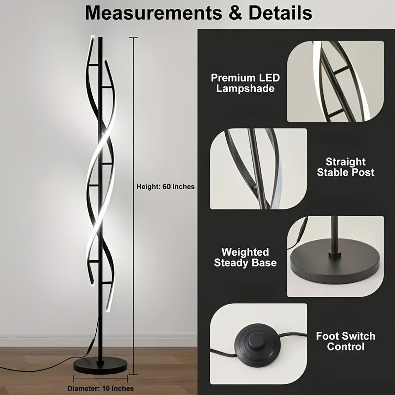 Lampadaire LED double hélice noir ou blanc, télécommande, 152 cm