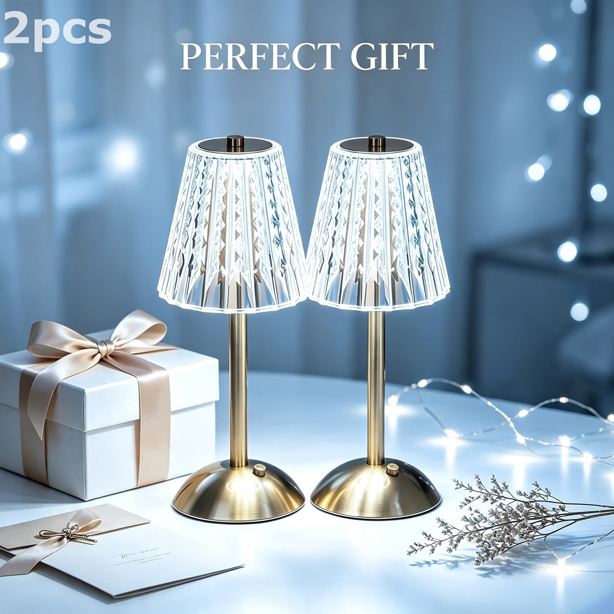 Lot de 2 lampes de table tactiles à abat-jour taillé transparent