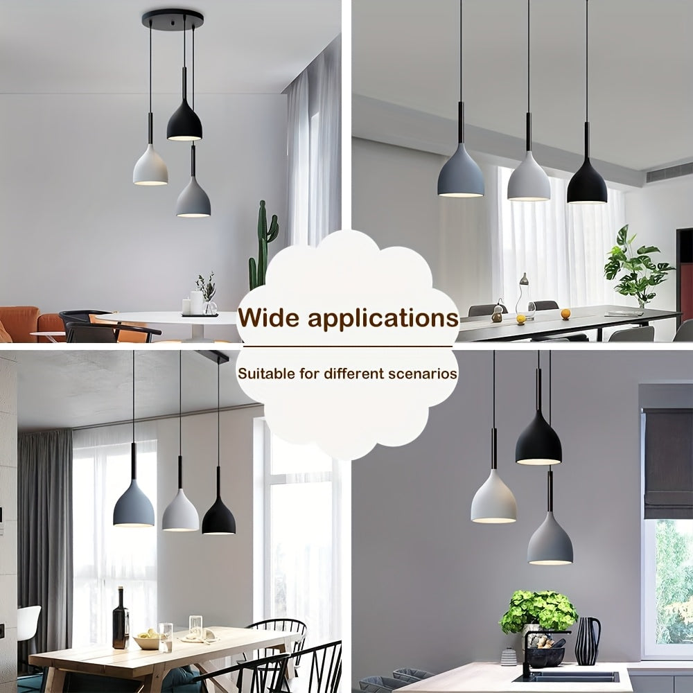 Suspension 3 cloches noire, blanche et grise sur rosace ronde