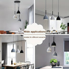 Suspension 3 cloches noire, blanche et grise sur rosace ronde