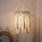Abat-jour en macramé à franges, motif losanges ou feuillage, Ø 30 cm