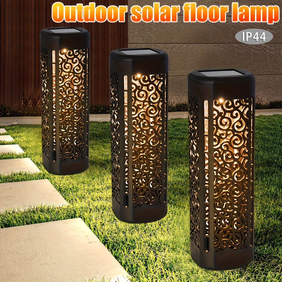 Lampe solaire de jardin noire ajourée à arabesques, lot de 4