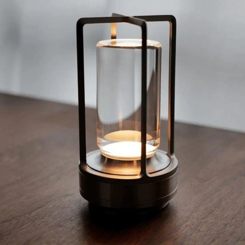 Lampe sans fil rechargeable tactile à cylindre transparent, argentée