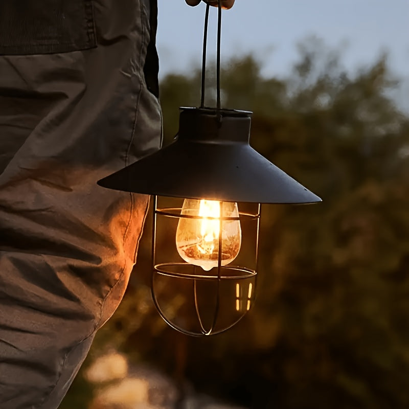 Lot de 2 lanternes solaires tempête à chapeau et ampoule filament