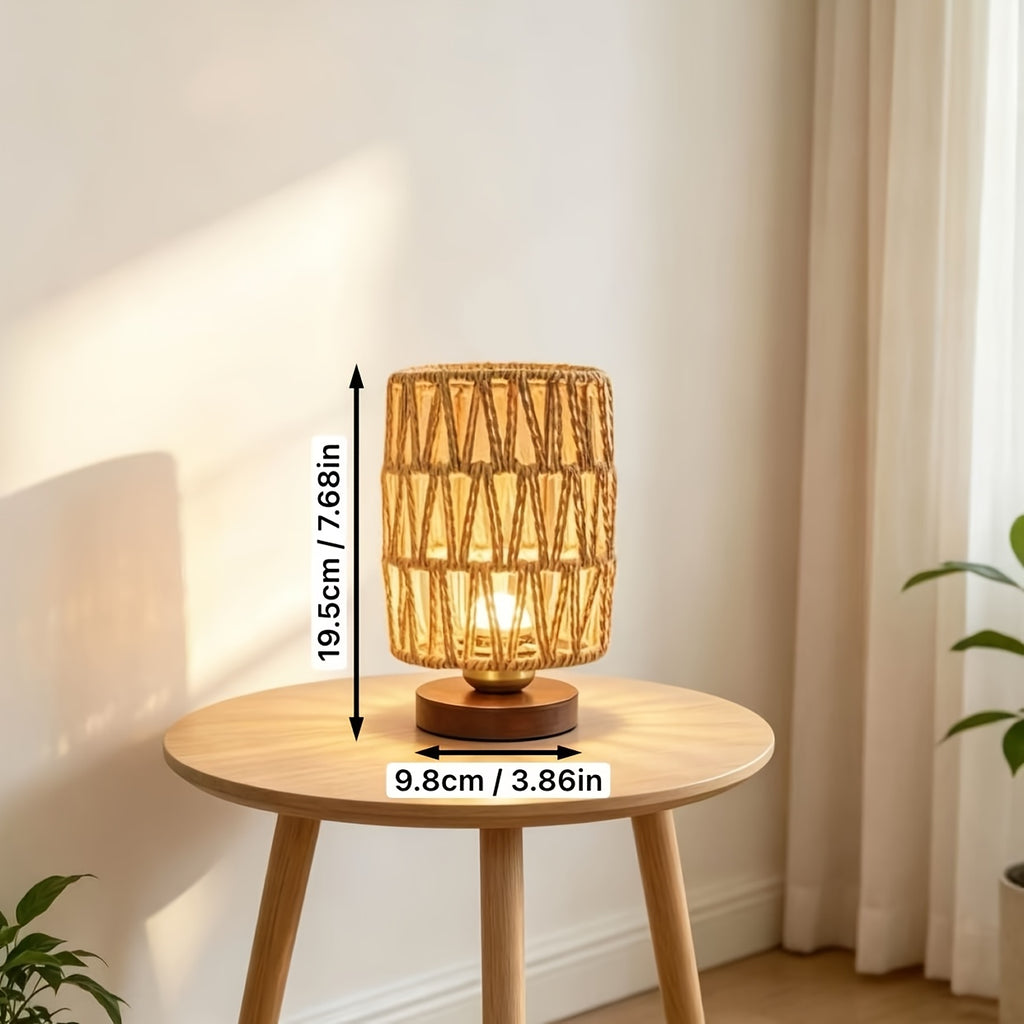 Lampe de chevet en corde tressée en zigzag, socle brun et variateur