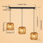 Suspension 3 lampes en corde de papier, cylindres en grappe