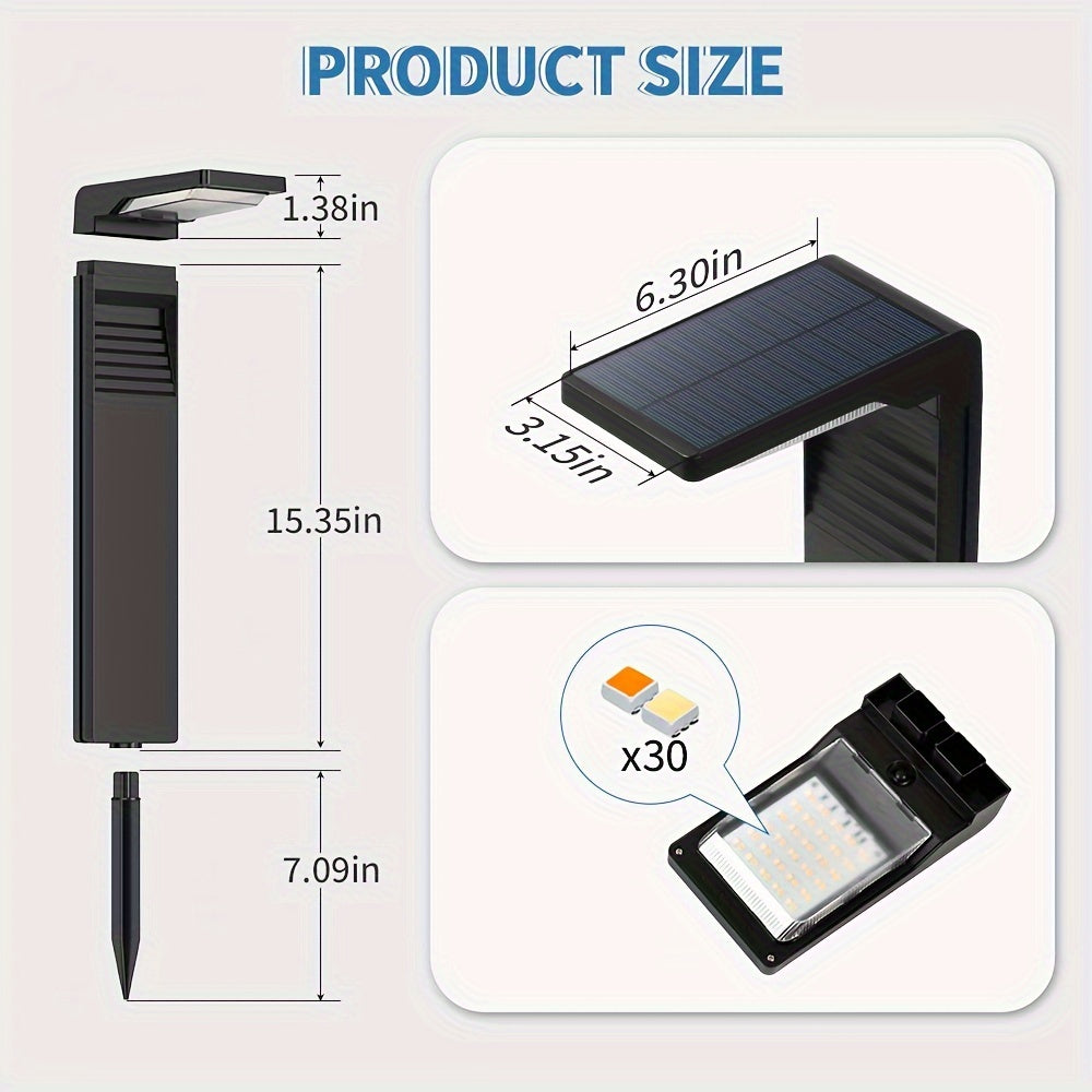 Lot de 2 bornes solaires rectangulaires noires, 4 modes d'éclairage