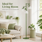 Lampadaire à trois fleurs blanches sur tiges vert sauge flexibles