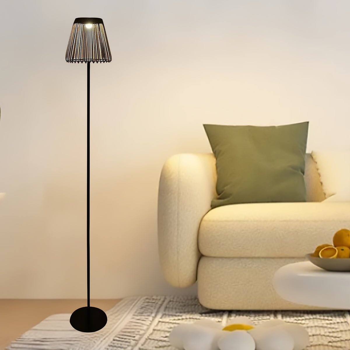 Lampadaire solaire 128,5 cm à abat-jour cage en fer, gris anthracite