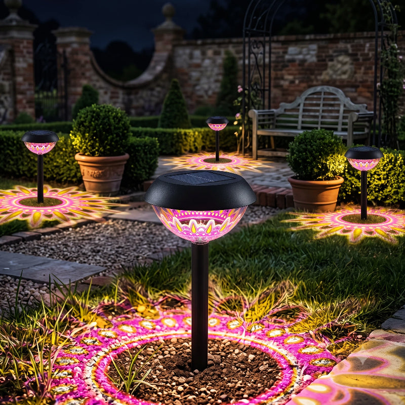 Lot de 4 lampes solaires convertibles à projection mandala rose
