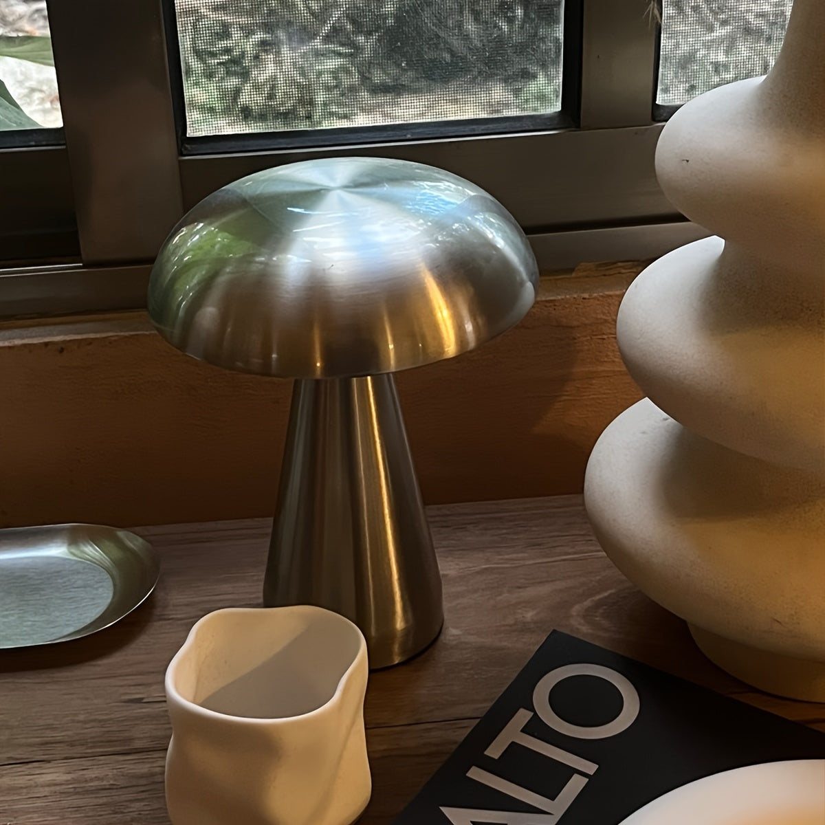 Lampe champignon en métal sans fil à pied conique, 20,5 cm