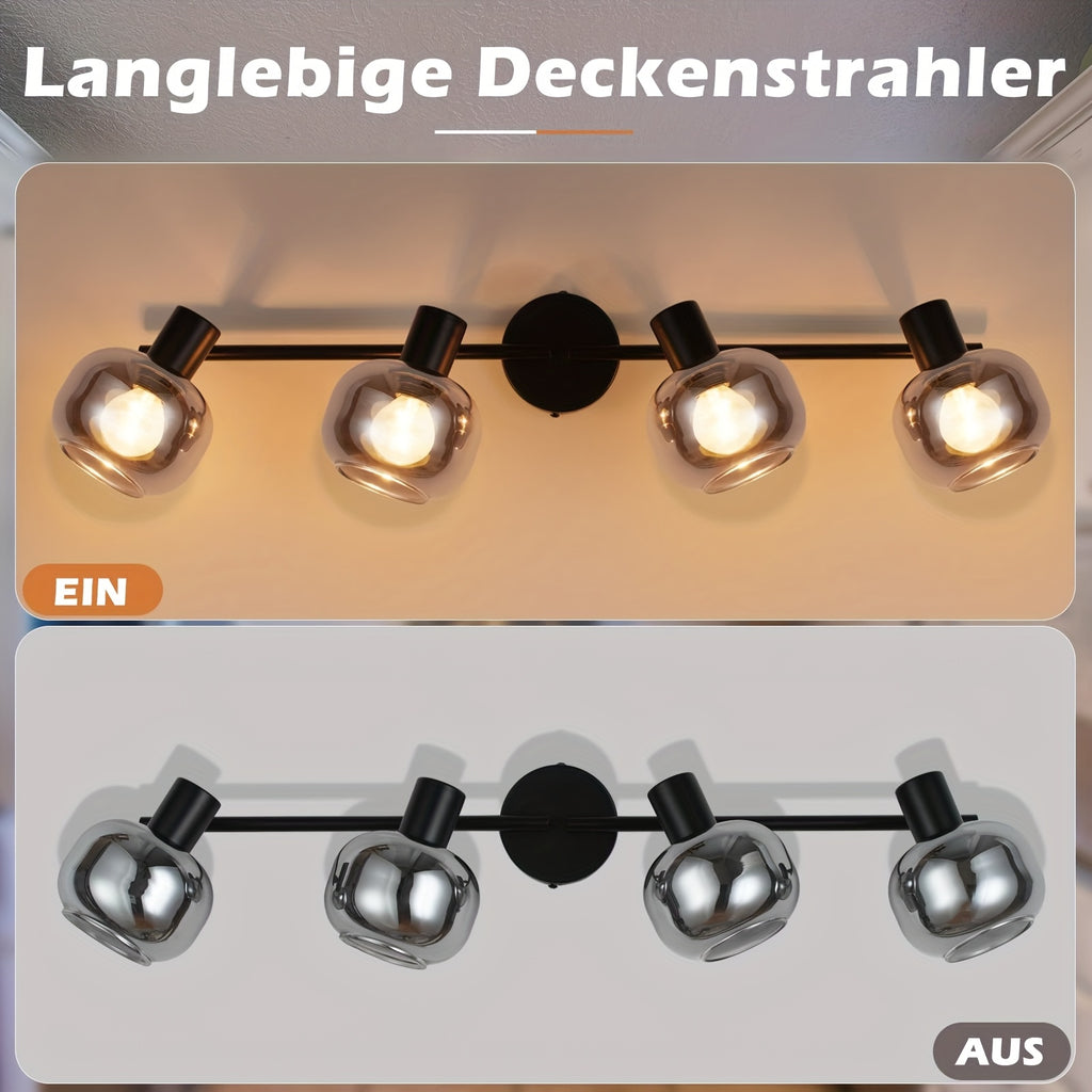 Plafonnier spots orientables 2, 3 ou 4 globes en verre fumé, E14