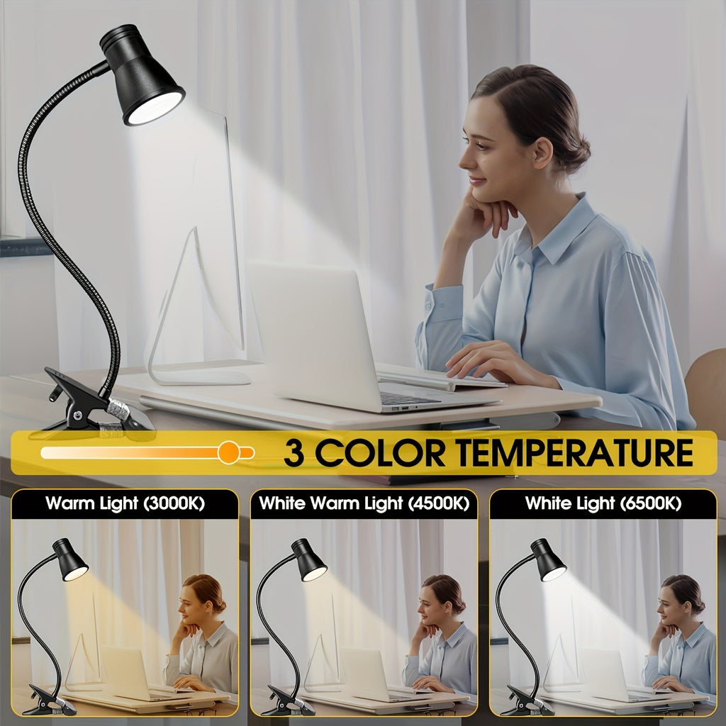 Lampe à pince noire à col de cygne de 40 cm, couture et lecture