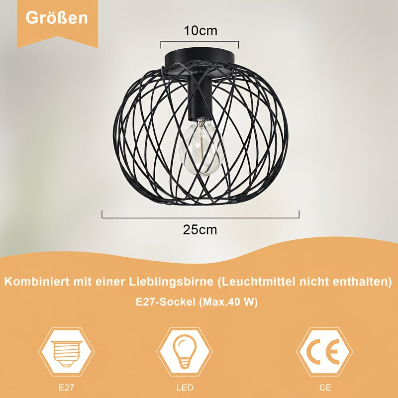 Plafonnier cage noire Ø 25 cm à fils croisés, douille E27