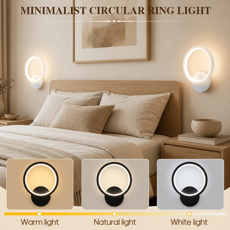 Applique murale anneau LED sans fil, télécommande et minuterie