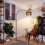 Lampadaire arc noir 181 cm, abat-jour tambour en tissu Ø 30 cm