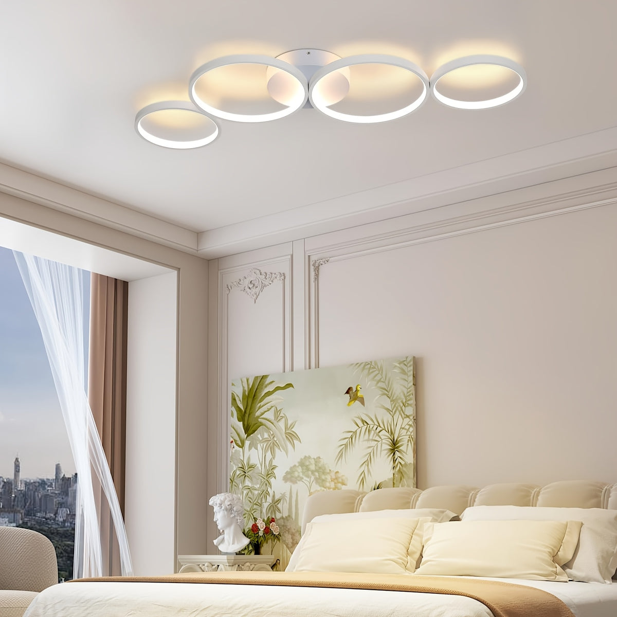 Plafonnier LED 100 cm à quatre anneaux, blanc à variateur ou noir