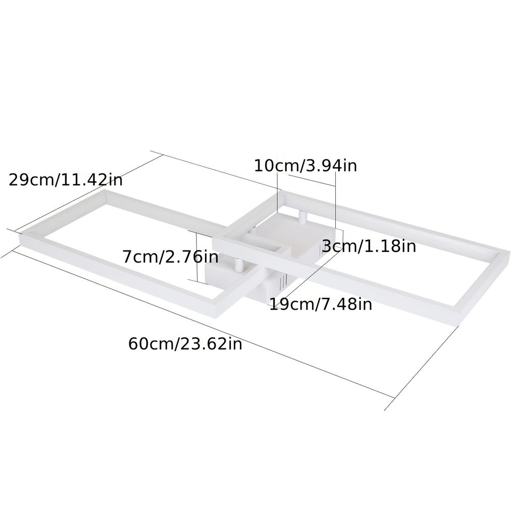 Plafonnier LED blanc à deux rectangles décalés, 60 cm, trois teintes