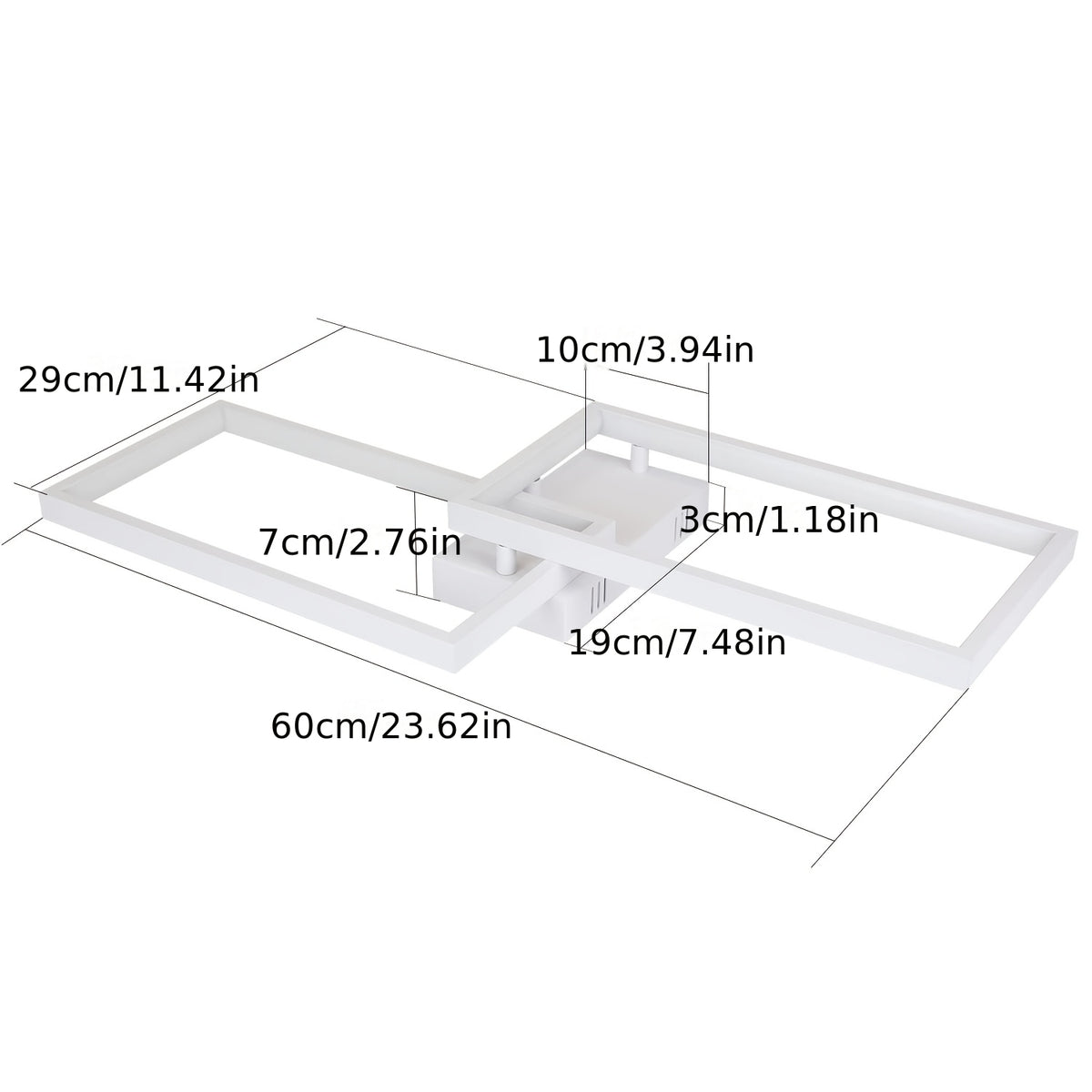 Plafonnier LED blanc à deux rectangles décalés, 60 cm, trois teintes