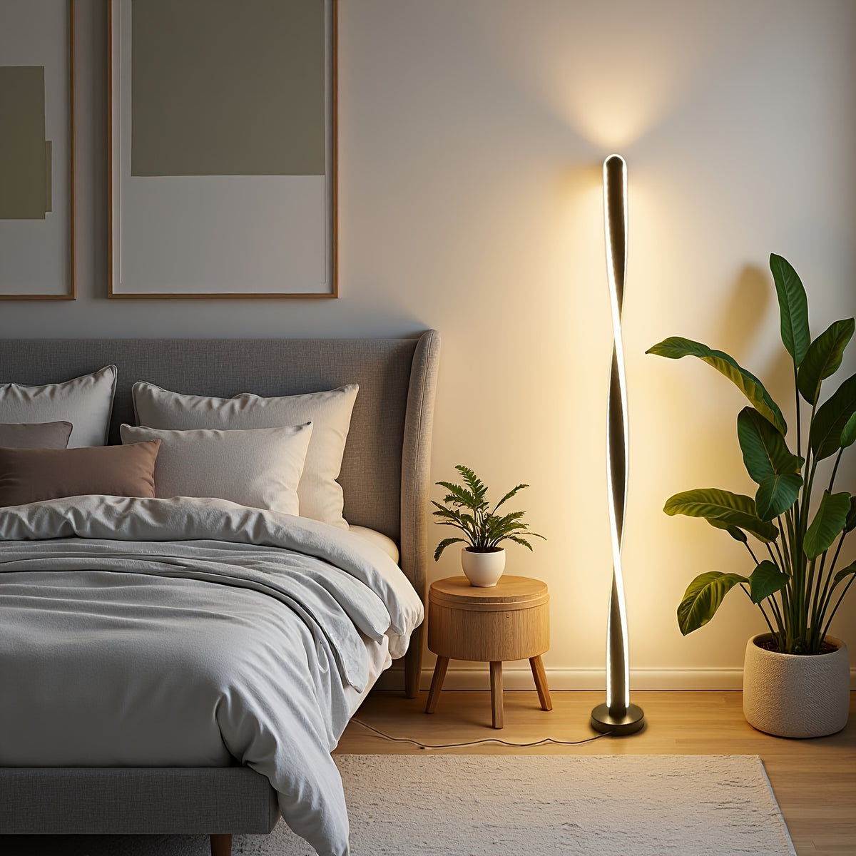 Lampadaire LED torsadé de 121 cm, ruban lumineux sur socle rond