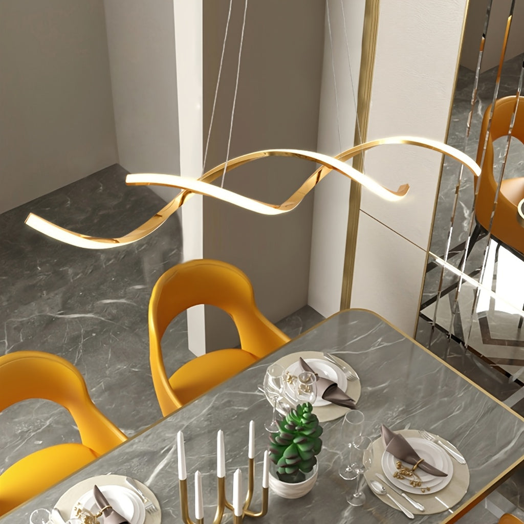 Lustre LED double vague en aluminium, doré ou argenté, 94 cm