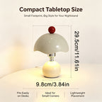 Lampe champignon crème en métal, chapeau ondulé et bouton rouge