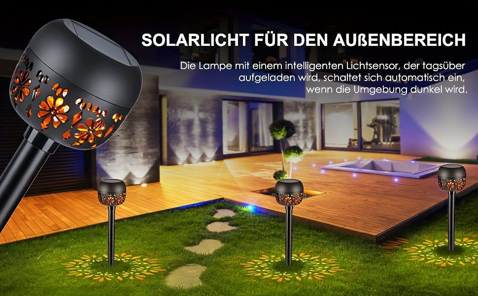 Lampe solaire à projection florale, boule noire ajourée, IP44