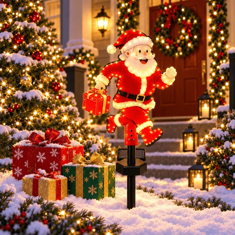 Lot de 2 Pères Noël lumineux solaires à piquet, LED double face