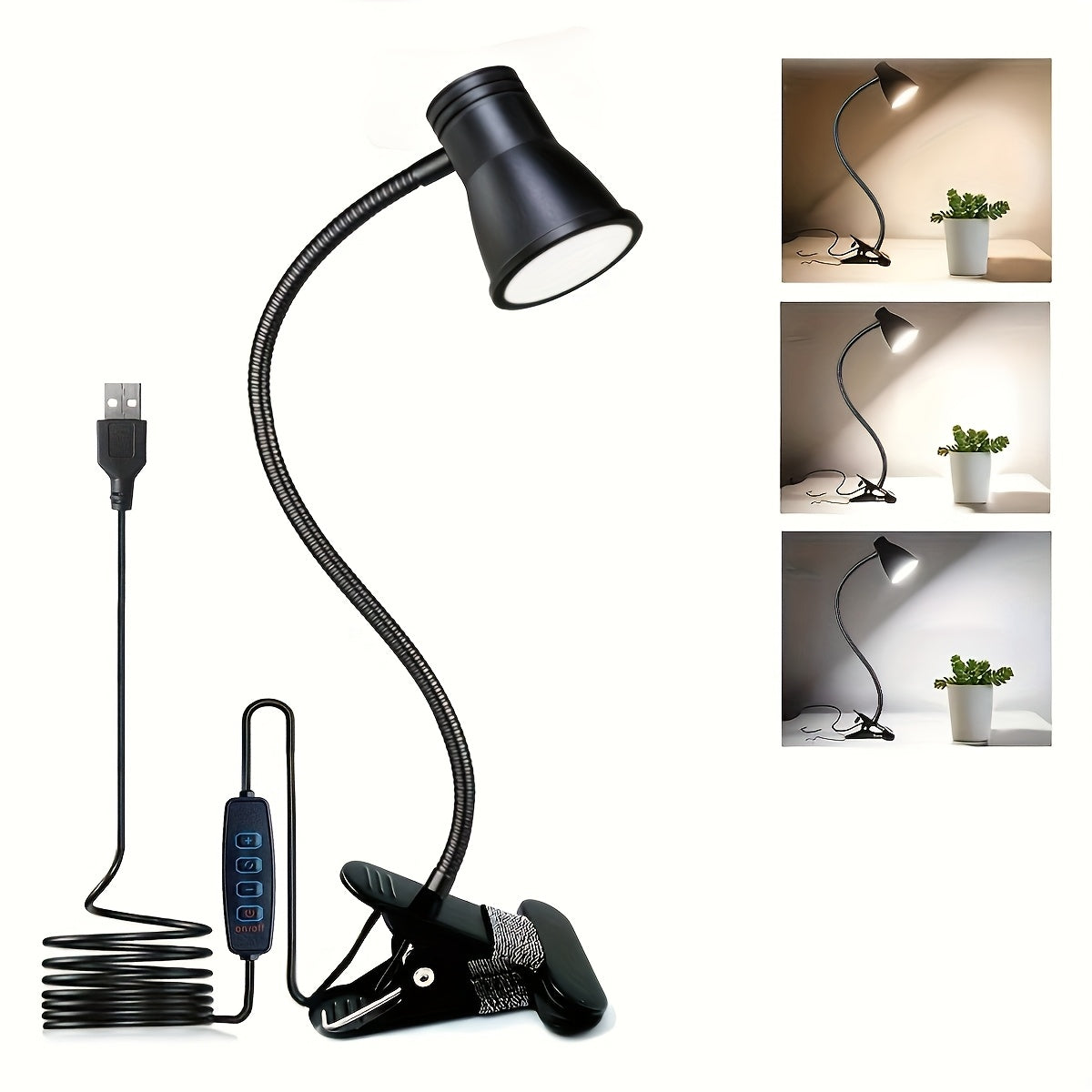 Lampe à pince noire à col de cygne de 40 cm, couture et lecture