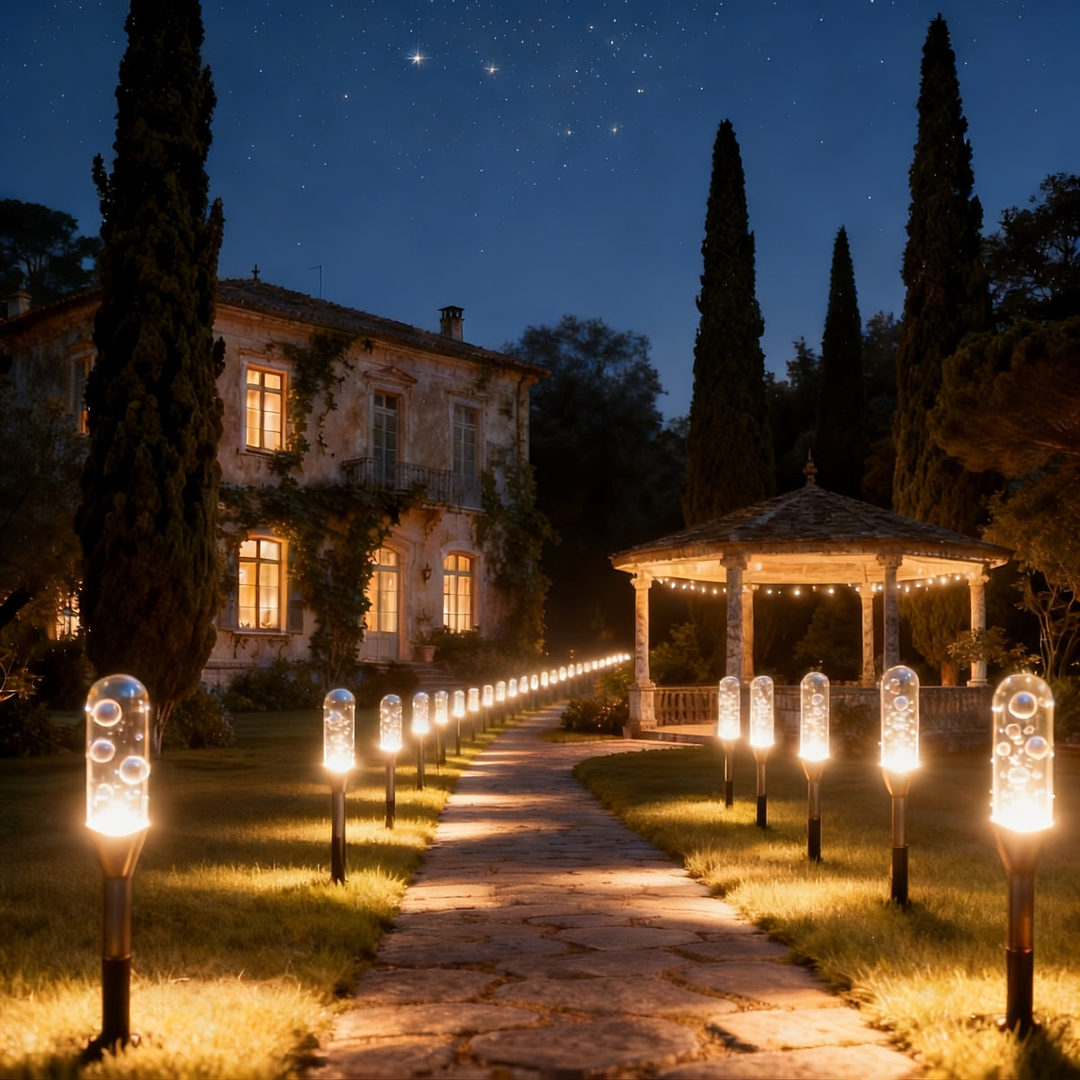 Guirlande solaire de jardin à 20 piquets à bulles, 5 m, 8 modes