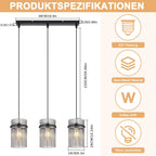Suspension 3 lampes à baguettes de verre fumé, rosace ou barre