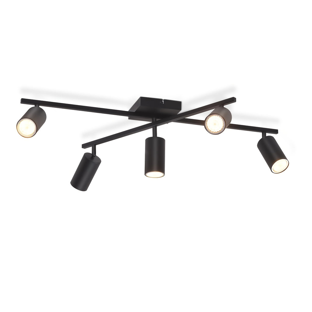 Plafonnier 5 spots GU10 orientables en croix, noir ou blanc, 77 cm
