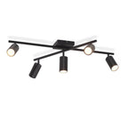 Plafonnier 5 spots GU10 orientables en croix, noir ou blanc, 77 cm