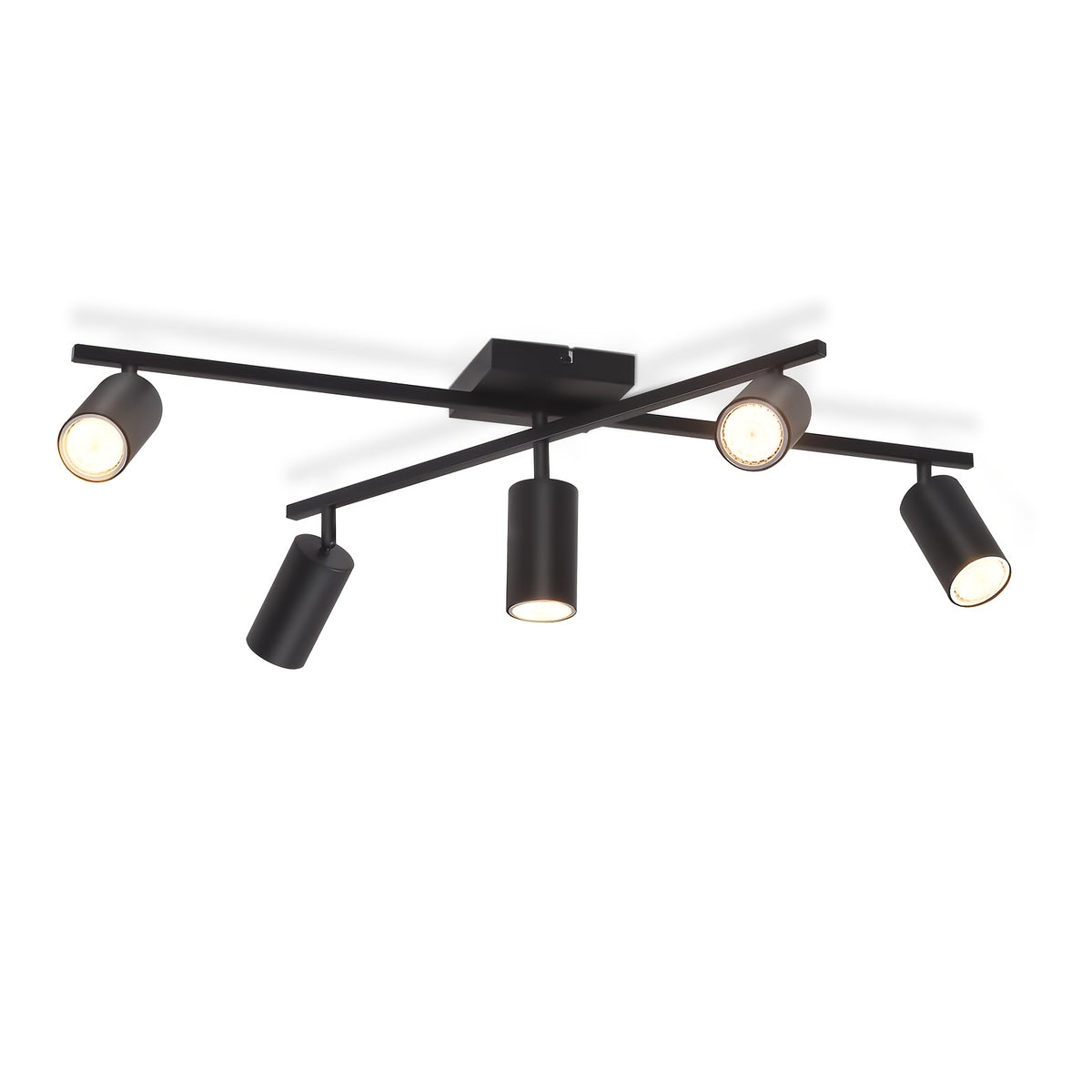 Plafonnier 5 spots GU10 orientables en croix, noir ou blanc, 77 cm