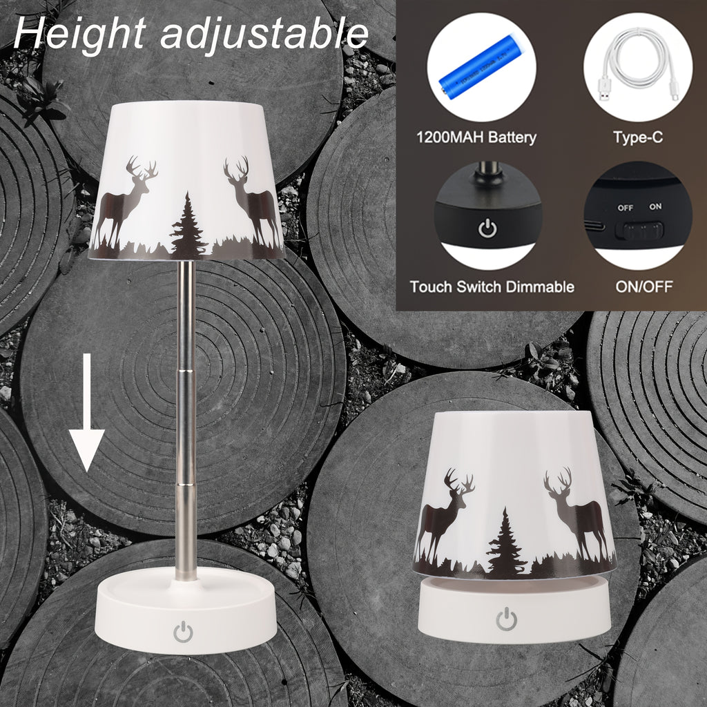 Lampe de chevet sans fil télescopique, décor cerfs ou empreintes