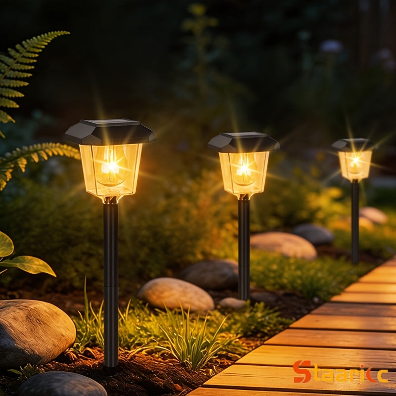 Lampe solaire lanterne à ampoule filament sur piquet, lot de 4