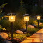 Lampe solaire lanterne à ampoule filament sur piquet, lot de 4
