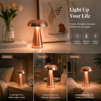 Lampe champignon sans fil en métal, 20,5 cm, 3 teintes et variateur