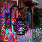 Lanterne solaire boule en métal ajouré, lumière RVB, noire ou cuivrée