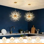 Lustre pissenlit doré à perles de cristal, Ø 45 cm, ampoules G9